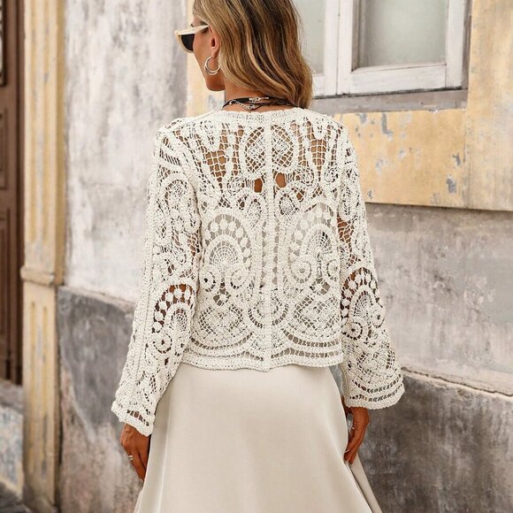 Apricot Casual Women's Hollow Out Crochet Cardigan top - Picture 2 of 8